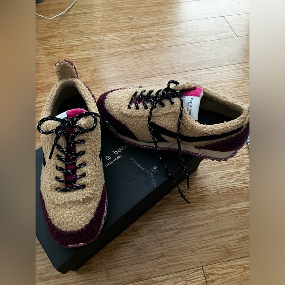 Beige and maroon Rag & Bone Sherpa sneakers - Picture 5 of 13